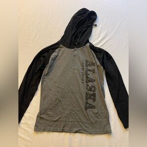 Gray and Black Hooded Long Sleeve Shirt